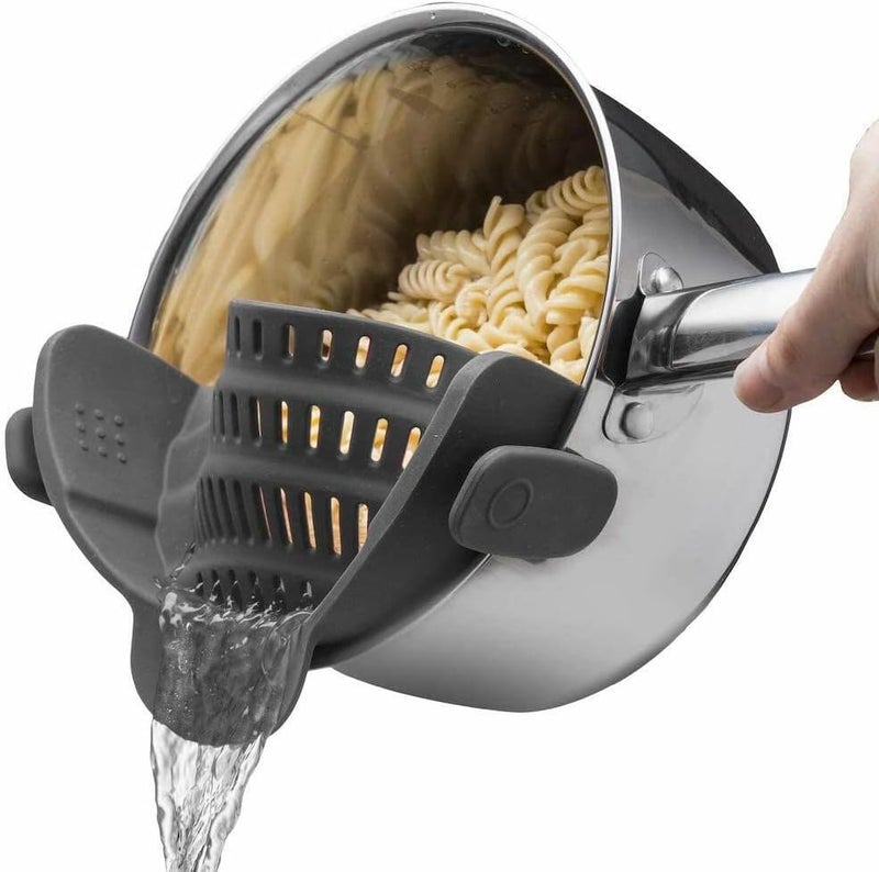 Emptycolor Silicone Pot Strainer, Adjustable Clip On Strainer for Pots Pans, Heat Resistant Pot Drainer, Kitchen Pasta Colander for Vegetables and Noodles (Grey) - Image 1